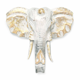 Large Elephant Head - Gold & Whitewash
