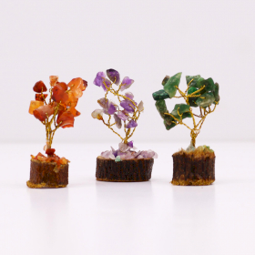 Box of 12 Mini Gemstone Trees On Wood Base - Assorted Mix (15 stones)