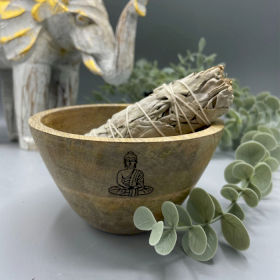 Wooden Smudge and Ritual Offerings Bowl - Buddha - 12x7cm