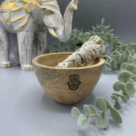 Wooden Smudge and Ritual Offerings Bowl - Hamsa - 12x7cm
