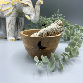 Wooden Smudge and Ritual Offerings Bowl - Three Moons - 12x7cm