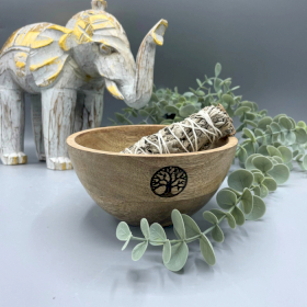 Wooden Smudge and Ritual Offerings Bowl - Tree of Life - 14x7cm