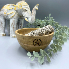 Wooden Smudge and Ritual Offerings Bowl - Pentagon - 14x7cm