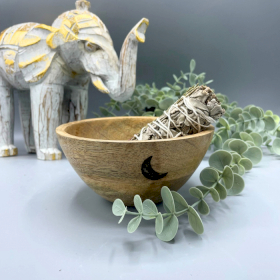 Wooden Smudge and Ritual Offerings Bowl - Three Moons - 14x7cm