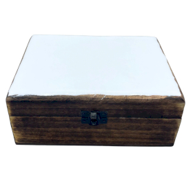 Large Ceramic Glazed Wood Box - 20x15x7.5cm - White