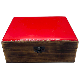 Large Ceramic Glazed Wood Box - 20x15x7.5cm - Red