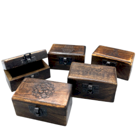 Set of 5  Wooden Pill Box 9x5x4cm - Carved Designs