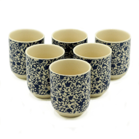 6x Herbal Tea Cups - Blue Pattern