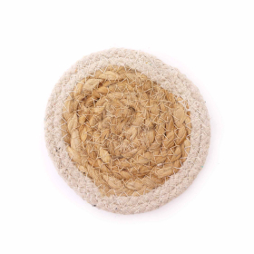 Natural Coaster - Jute & Cotton 10cm  (set of 4) - Ivory Boarder