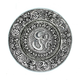 Polished Aluminium Om Round Incense Holder 11cm