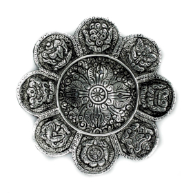 Polished Aluminium Tibetan Symbols Incense Holder 12cm