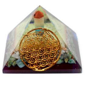 Lrg Organite Pyramid 70mm - Flower of life symbol