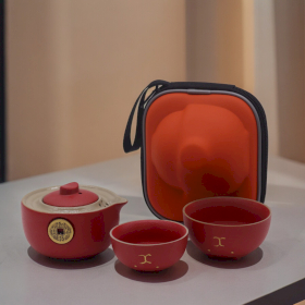 Money Cat Teapot Set - Two Cups - Travel Pack - Red