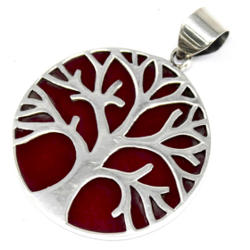 Tree of Life Silver Pendent 30mm - Coral Effect