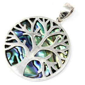 Tree of Life Silver Pendent 30mm - Abalone