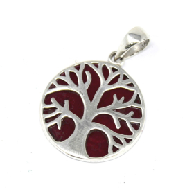 Tree of Life Silver Pendent 22mm - Coral Effect