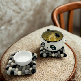 Felt Ball Square Coasters - 10cm Multi Grey colour (set of 4)