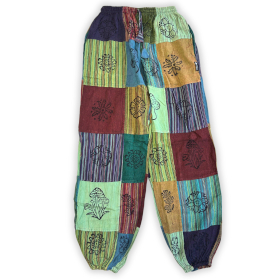 Nomad Sari - Mushroom Pants - Block Print Designs - Green Tones (110x120cm) L/XL