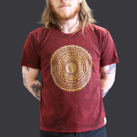 Large Stone Washed Teashirt - Mandala - Maroon
