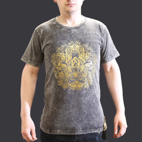 Small Stone Washed Teashirt - Hamsa - Dark Grey