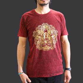 Medium Stone Washed Teashirt - Hamsa - Maroon