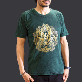 Medium Stone Washed Teashirt - Hamsa - Green