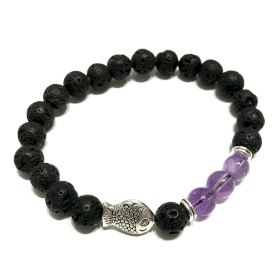 Lava Stone Bracelet - Fish Amethyst