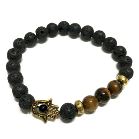 Lava Stone Bracelet - Hamsa Tiger-eye