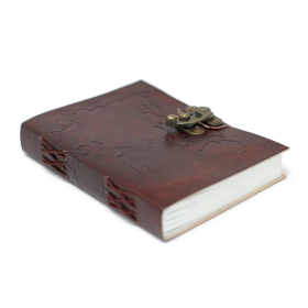 Leather World Map & Stitching Notebook (18x13 cm)