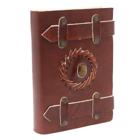 Leather Tigereye with Belts Notebook 15x10 cm