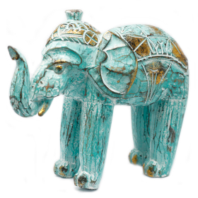 Wood Carved Elephant - Turquois Gold