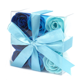 Set of 9 Soap Flowers - Blue Wedding Roses