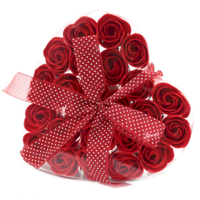 Set of 24 Soap Flower Heart Box - Red Roses
