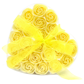 Set of 24 Soap Flower Heart Box - Yellow Roses