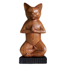 Handcarved Yoga Cat - Lotus