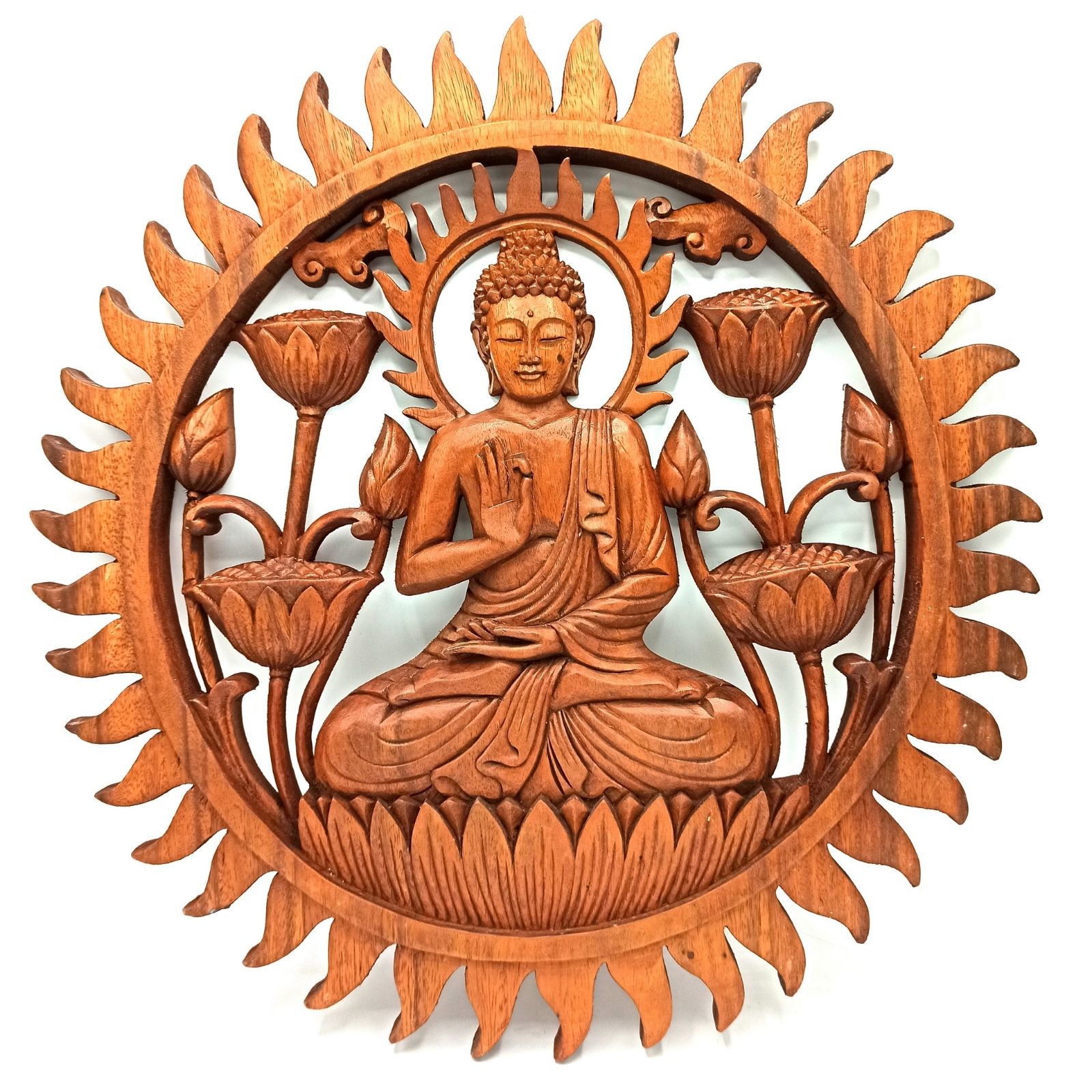 Vyrezávaný drevený obraz 40 cm - Budha a Lotus