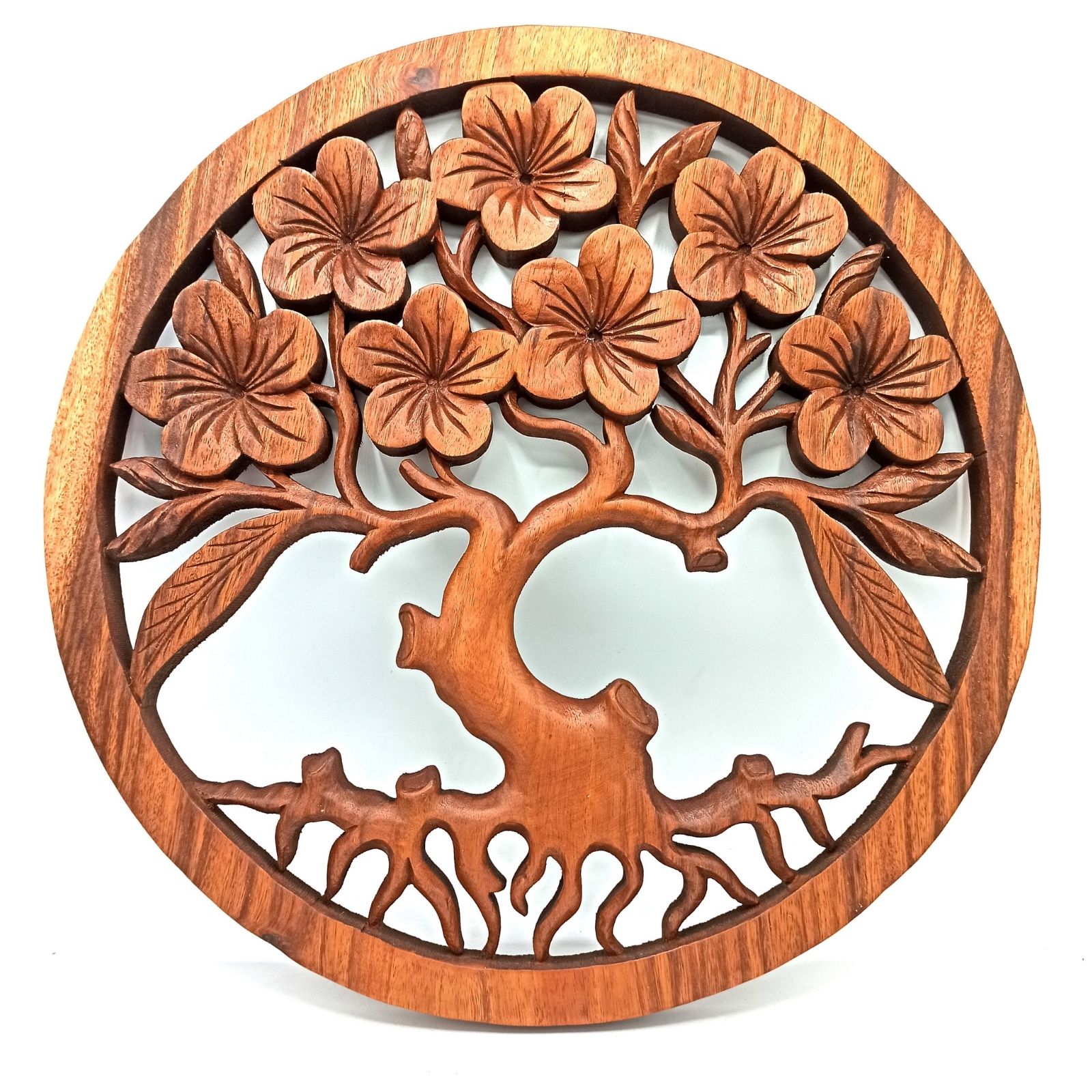 Vyrezávaný drevený obraz 40 cm -  Strom života frangipani