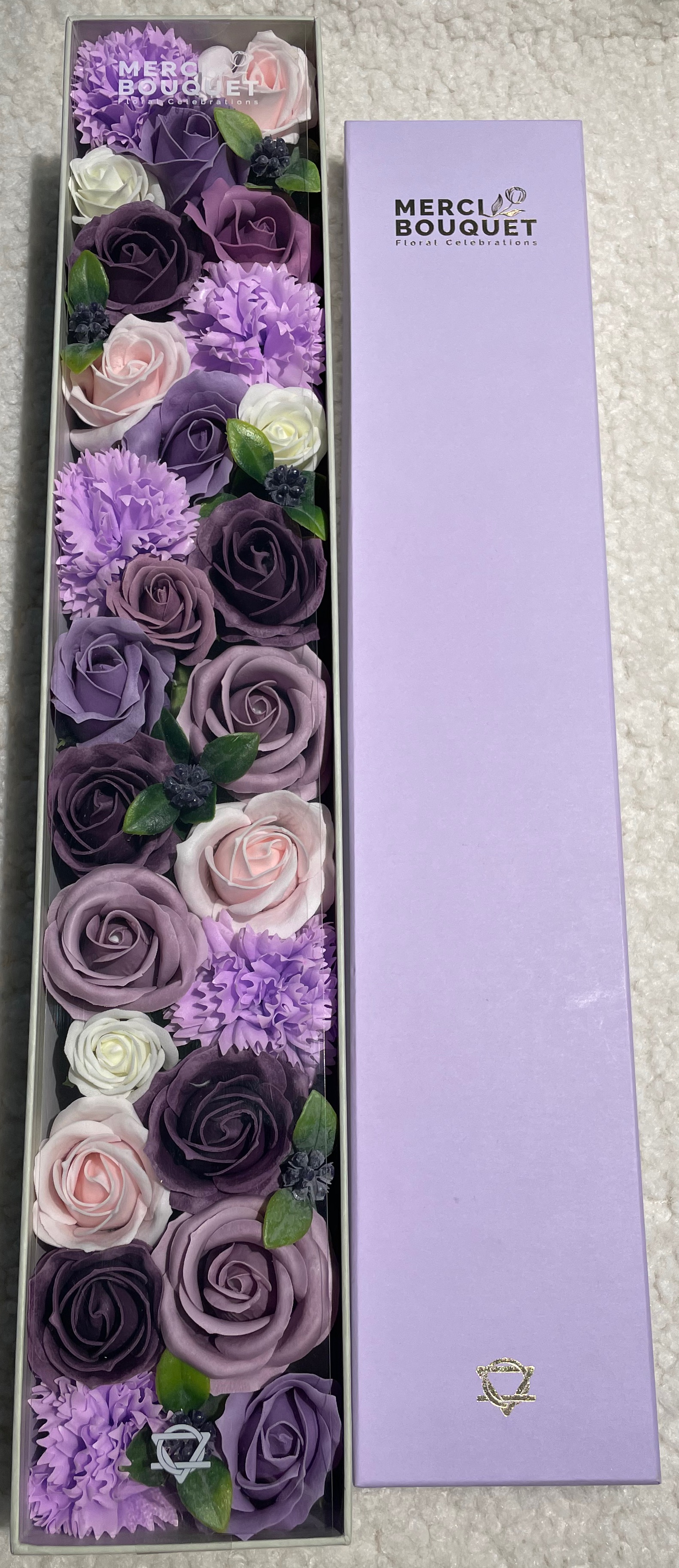 Extra dlhý box s mydlovými kvetmi - Levanduľová