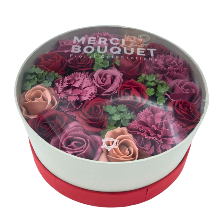 Okrúhly box s mydlovými kvetmi - Vintage červená